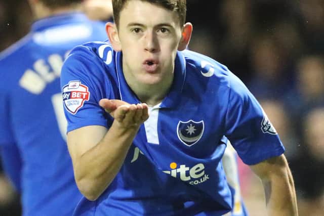 Ben Tollitt blows a kiss to celebrate netting for Pompey against York in November 2015. Picture: Barry Zee