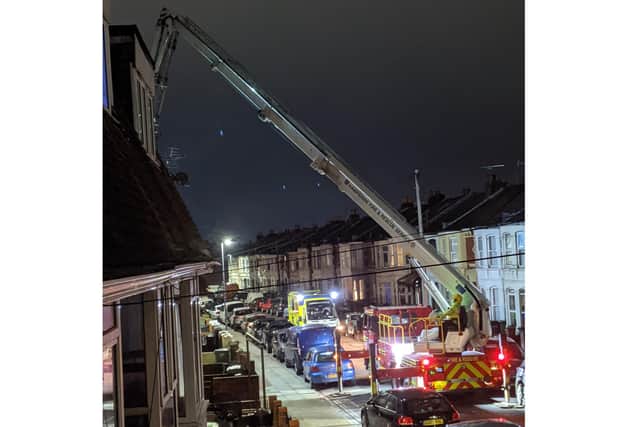 Police and firefighters in St Chad's Avenue in North End, Portsmouth, on January 30 responding to reports of a house party during lockdown. Neighbours said one man had to be rescued from a roof.