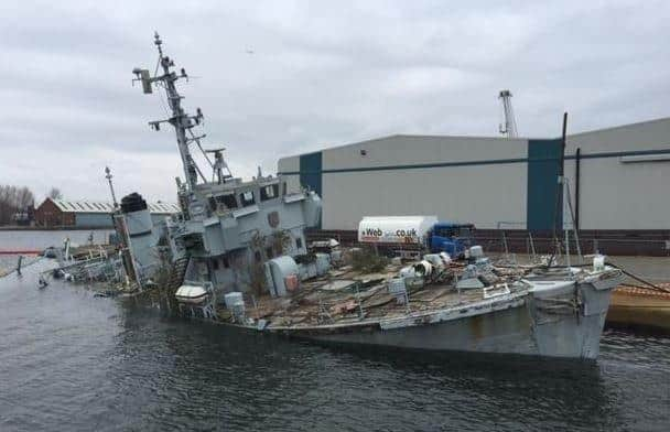 HMS Bronington submerged at Mersey Docks