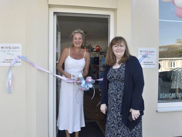 Gosport MP Caroline Dinenage officially opened My First Steps, an environmentally friendly children's clothes and toy shop in Lee-on-the-Solent High Street, on Thursday, September 7.

Pictured is: (l-r) Gosport MP Caroline Dinenage and Jan Coupe.

Picture: Sarah Standing (070923-8214)
