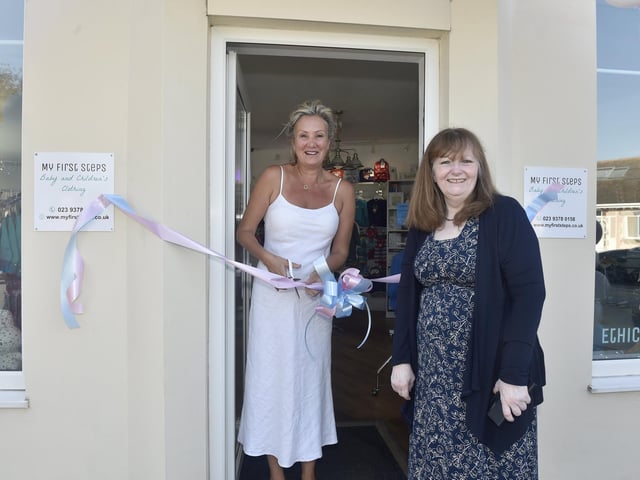 Gosport MP Caroline Dinenage officially opened My First Steps, an environmentally friendly children's clothes and toy shop in Lee-on-the-Solent High Street, on Thursday, September 7.Pictured is: (l-r) Gosport MP Caroline Dinenage and Jan Coupe.Picture: Sarah Standing (070923-8214)
