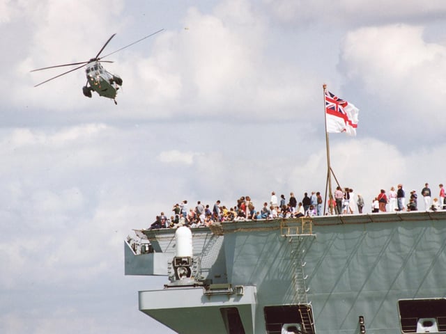Sea Kings during their flying display over HMS Ark Royal during the Portsmouth Navy Days in May 1996.
Picture: (2259-2)