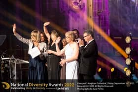 The full Steph's Place team on stage after giving an acceptance speech. Picture: National Diversity Awards
