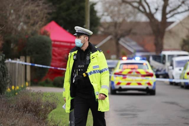 Police, firefighters and the ambulance service are in Anmore Road, Denmead, on February 25, 2021. Picture: Habibur Rahman