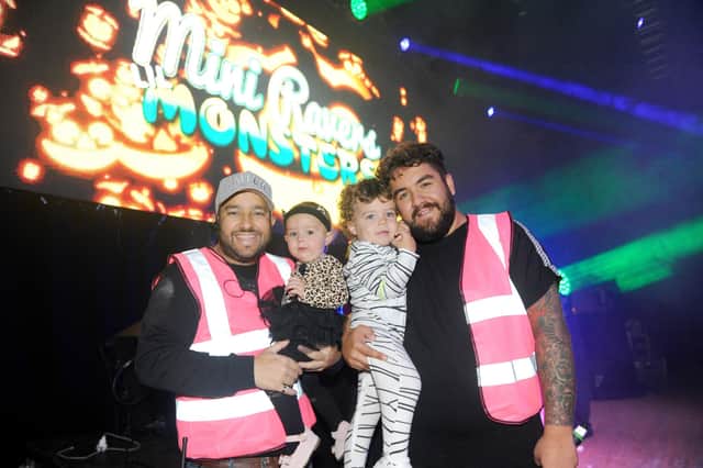 Liam Muns, left, with daughter Aria and Liam Howes with his son Lawson, pictured in 2019 
Picture: Sarah Standing (311019-652)