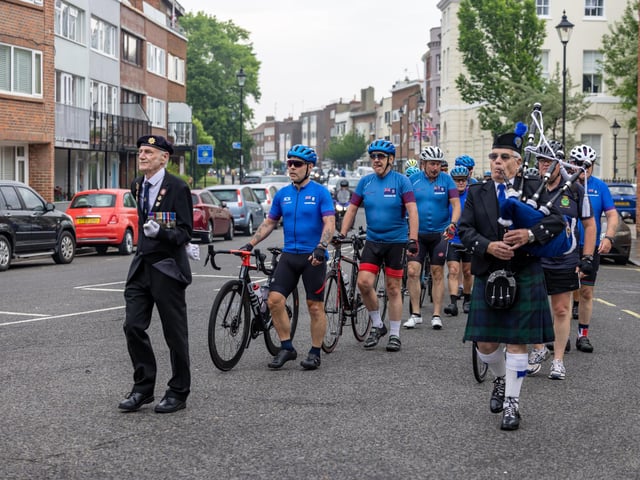 Cyclists from the Falklands 40th Cycling Group arrive at the Falklands Memorial Service at Old Portsmouth in June.
Picture: Mike Cooter