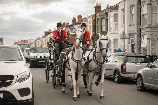 The procession for Gurbux Singh Bhakar. A horse-drawn cart lead the procession from the Singh home in Chichester Road, North End. Picture: Habibur Rahman