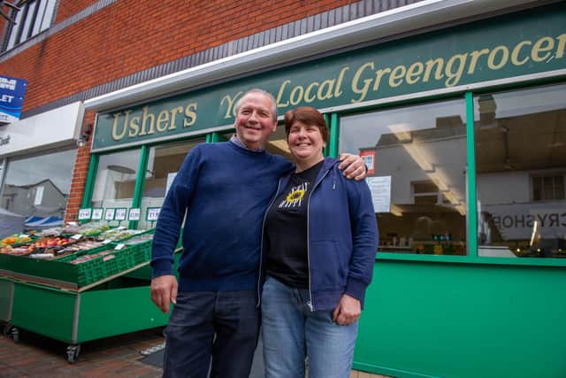 Norman and Caroline of Ushers Greengrocers are retiring after many years serving the communityPictured: Norman and Caroline Usher at Ushers Greengrocers on Monday 2nd August 2021Picture: Habibur Rahman
