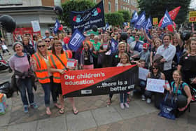 Back in 2016, members of the teaching union the NUT held a rally in Commercial Road Portsmouth during a one day strike against Government policy. Picture: 05/06/16