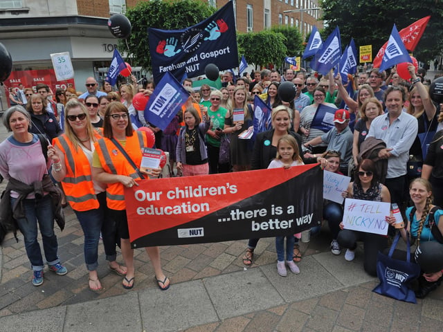 Back in 2016, members of the teaching union the NUT held a rally in Commercial Road Portsmouth during a one day strike against Government policy. Picture: 05/06/16