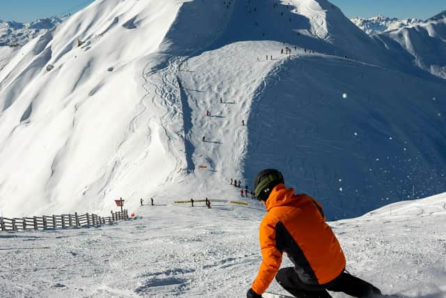 Skiing in the popular family resort of La Plagne in the French Alps