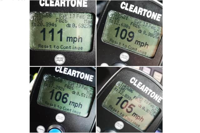 The speeds four drivers were clocked this morning along the A27. The motorists were speeding near the scene of a fatal crash on the A27. Photo: Sussex Police