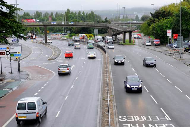 The approach to the Portsbridge Roundabout from the south, which will see changes to the bus priorities
Picture: Allan Hutchings (122278-576)