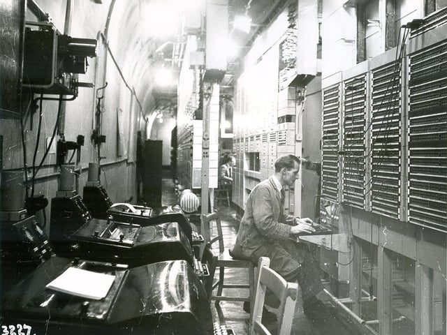A few months after D-Day The News wartime photographer Victor Stewart was allowed into the top secret maze of tunnels beneath Fort Southwick from where D-Day operations were controlled.  Telegraph equipment.