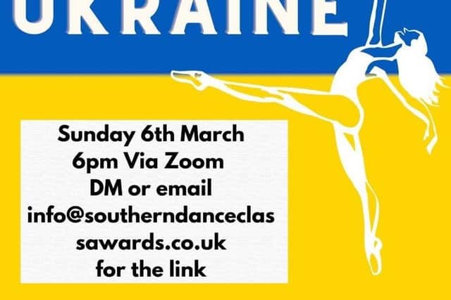 Poster advertising Lucy Russell's Dance for Ukraine event.