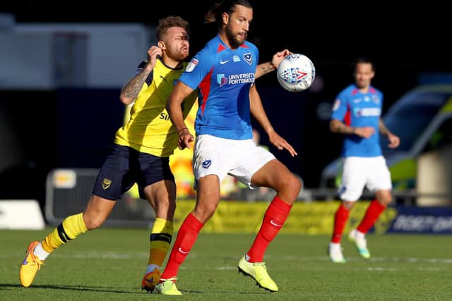 Christian Burgess' final Pompey appearance was at the Kassam Stadium in Pompey's play-off semi-final elimination to Oxford United in July 2020. (Photo Michael Steele/Getty Images)