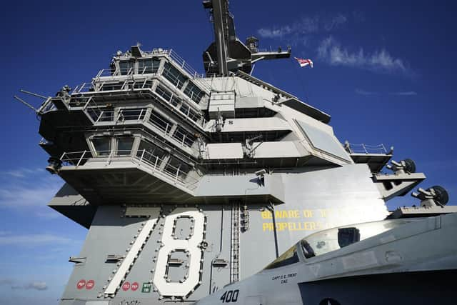 A view of a the bridge on the flight deck of the USS Gerald R Ford Picture: Andrew Matthews/PA Wire