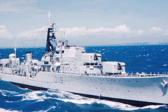 HMS Delight pictured at speed during refuelling-at-sea exercises off the Nab in 1969. Picture: Tim King