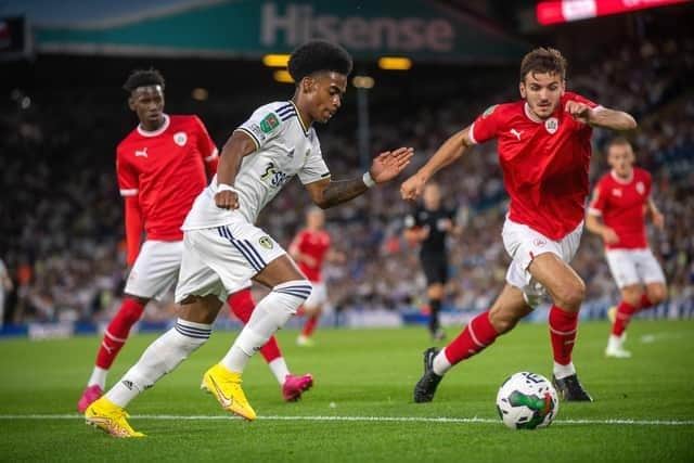 Barnsley defender Liam Kitching, pictured in action against former club Leeds United last season. Picture: Bruce Rollinson.