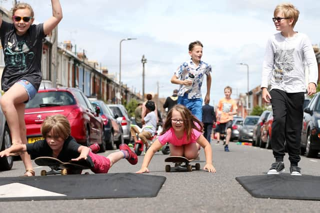 Francis Avenue, in Southsea when it became a play street for an afternoon. Picture: Chris Moorhouse .       (210719-59)