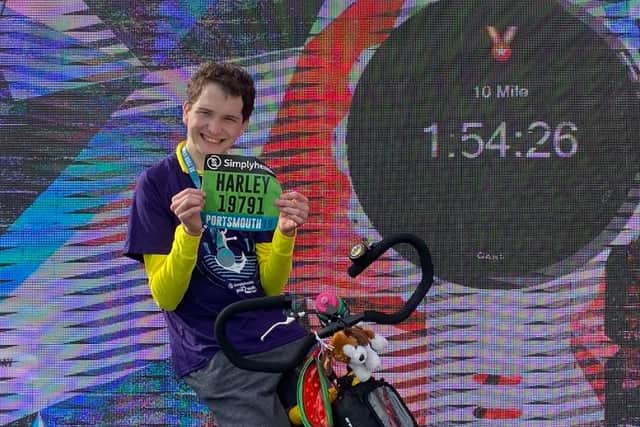 Harley Salter on his Alinker walking bike.
