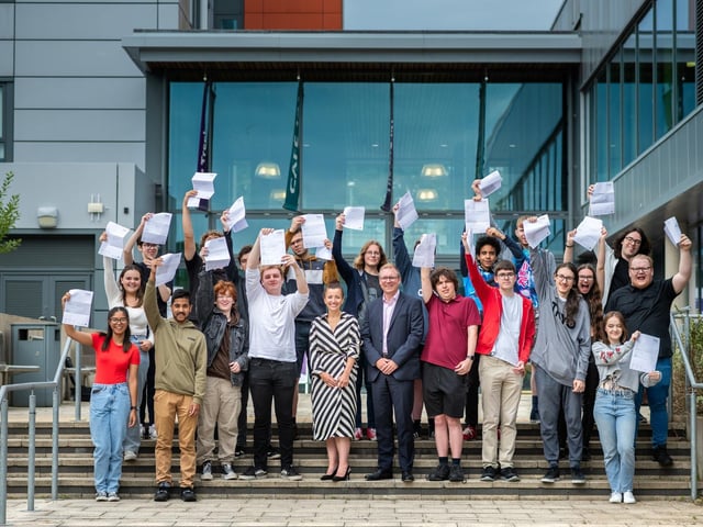 Fareham College received an Outstanding report in November 2017. 
Pictured: Students on A-Levels Results Day