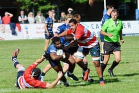 Havant (red/white) won 40-34 at Worthing Raiders. Picture: Stephen Goodger.