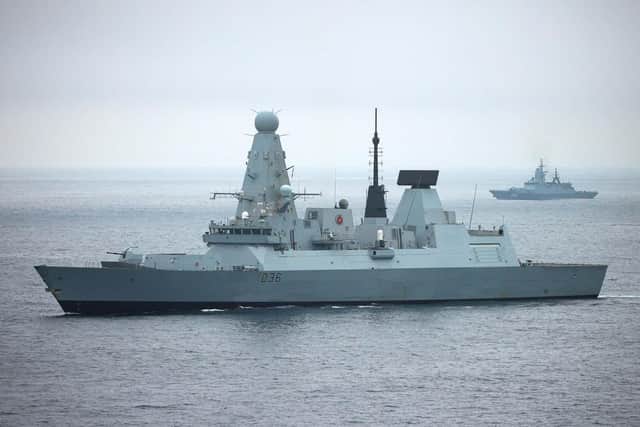 HMS Defender monitoring Russian ship Stoikiy last month. Picture: LPhot Matt Bradley/Royal Navy.
