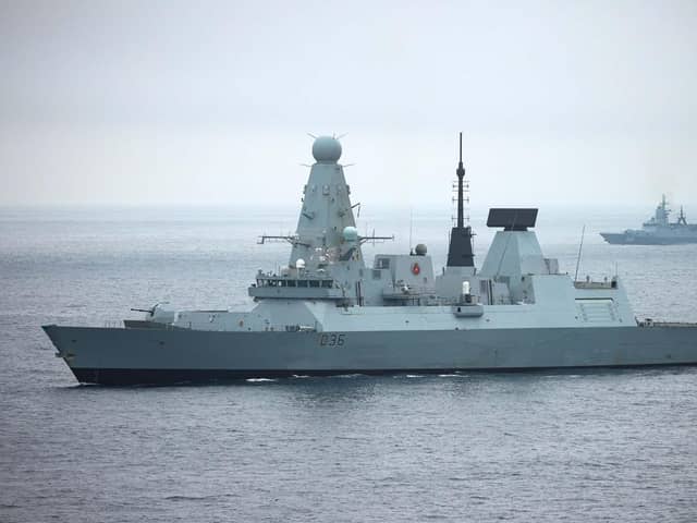HMS Defender monitoring Russian ship Stoikiy last month. Picture: LPhot Matt Bradley/Royal Navy.