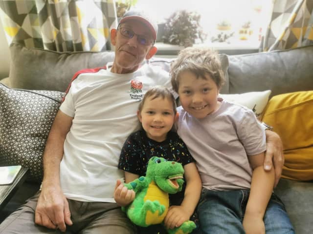 Dave Nutter, 63, of Fareham, passed away on July 18 after suffering a heart attack on the M27. Pictured is Dave alongside his grandsons, Tristin, nine, and Archie, five.