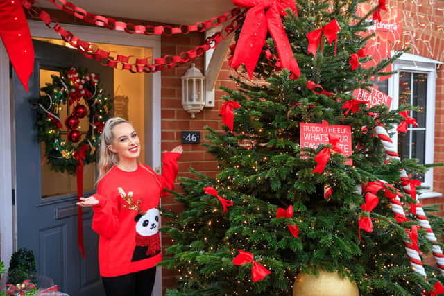Courtney Chanel with her Elf-inspired decorations. Picture: Oliver Dixon