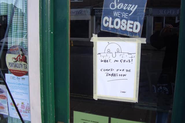 Wartime character Mr. Chad has appeared on 19 Fourteas tea room in Havant while it is closed