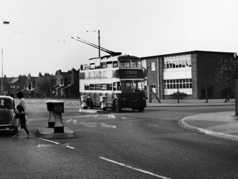 Crossing Somers Road 1960s. A trolleybus on route 17 to Eastney takes the staggered crossroads. Picture: Barry Cox