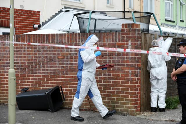 Forensics at the scene. Aftermath of fire at Grange Crescent, Gosport. Picture: Chris Moorhouse (310719-83)