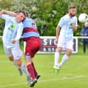 Callum Glen challenges for a header against Hamworthy. Picture: Martyn White.
