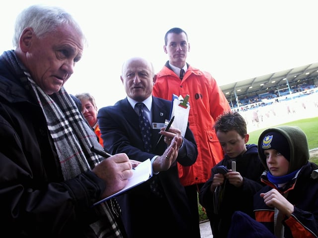 The great sir Bobby Robson signing autograph for young Pompey fans during Newcastle's visit to Fratton Park in February 2004.