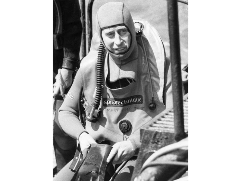 Prince Charles diving on the Mary Rose in 1980.