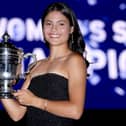 COOL: Emma Raducanu with the US Open trophy. Picture: Getty.