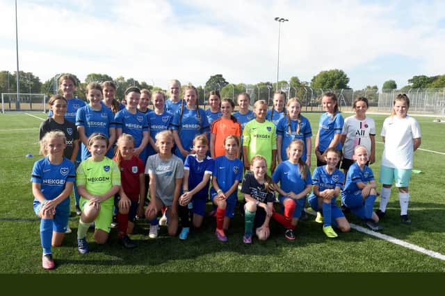 Pompey in the Community’s girl and women football development programme training at The Cowplain School in Hart Plain Avenue,Cowplain.
Picture: Sarah Standing (090822-1560)