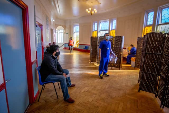 The Jami Mosque, Southsea, is throwing open its doors for its first weekly vaccination session on 30 March 2021

Pictured: People inside Jami mosque waiting to be vaccinated.

Picture: Habibur Rahman