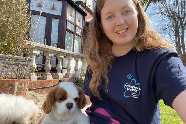 Lydia Lazenbury, 17 from Gosport, is completing 800,000 steps for Alzheimer's Society. Pictured with her dog Tusker