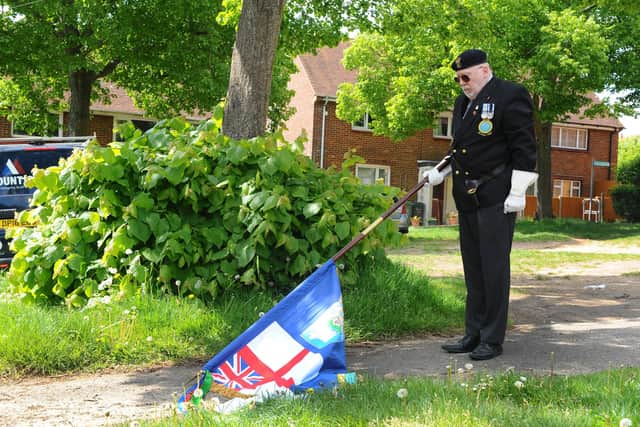 Ex Royal Navy Petty Officer Guy "Tug" Wilson from Paulsgrove, held a live stream of a service to commemorate the anniversary of the sinking of HMS Sheffield, on Monday, May 4, outside his home in Paulsgrove.
Picture: Sarah Standing (040520-8242)