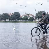 Flooding in Portsmouth on Monday, October 30 2023

Pictured: A man rides his bike by the flooded Canoe Lake, Southsea.

Picture: Habibur Rahman