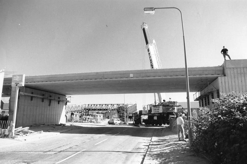 The new railway bridge at Norway Road, Hilsea in June 1989. The News PP1357