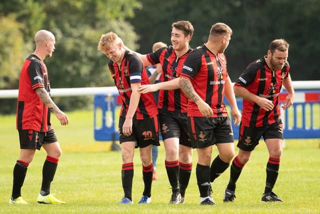 Fleetland's players celebrate a goal in 2019/20. Picture: Keith Woodland
