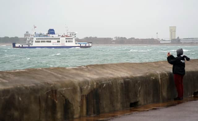 The Wightlink ferry St Clare makes its way in rough seas from Portsmouth to the Isle of Wight on Saturday October 2, 2021. PA Photo. See PA story WEATHER Wet. Photo credit should read: Andrew Matthews/PA Wire