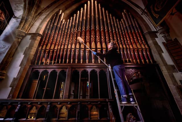 Repairs underway ahead of the church's reopening on Saturday, April 1.
Picture by Jim Holden