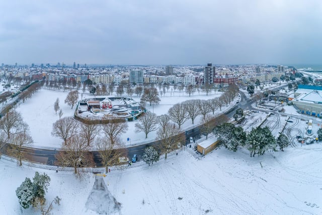 A snowy aerial of Portsmouth during the Beast from the East. Picture: Shaun Roster