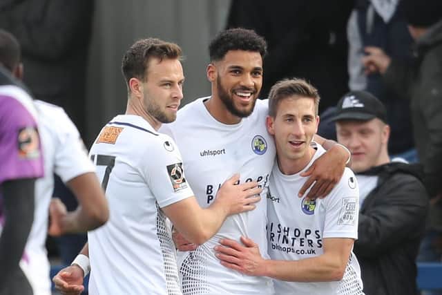 Josh Taylor, Jonah Ayunga and Wes Fogden - along with their colleagues, they will be returning to Westleigh Park later this week for a first round of covid-19 testing. Photo by Dave Haines/Portsmouth News