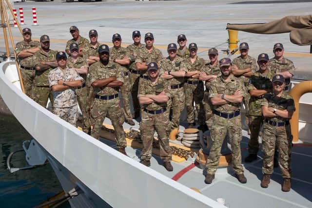 The staff of CTF 150 with CO Cdre Byron back left. Picture: Royal Navy